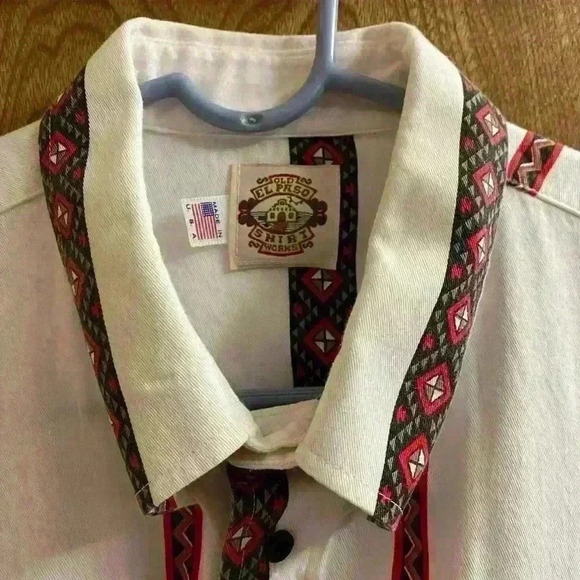 Vintage Old El Paso Tribal Aztec WESTERN Striped Shirt Long Sleeve Button Down - Picture 3 of 15